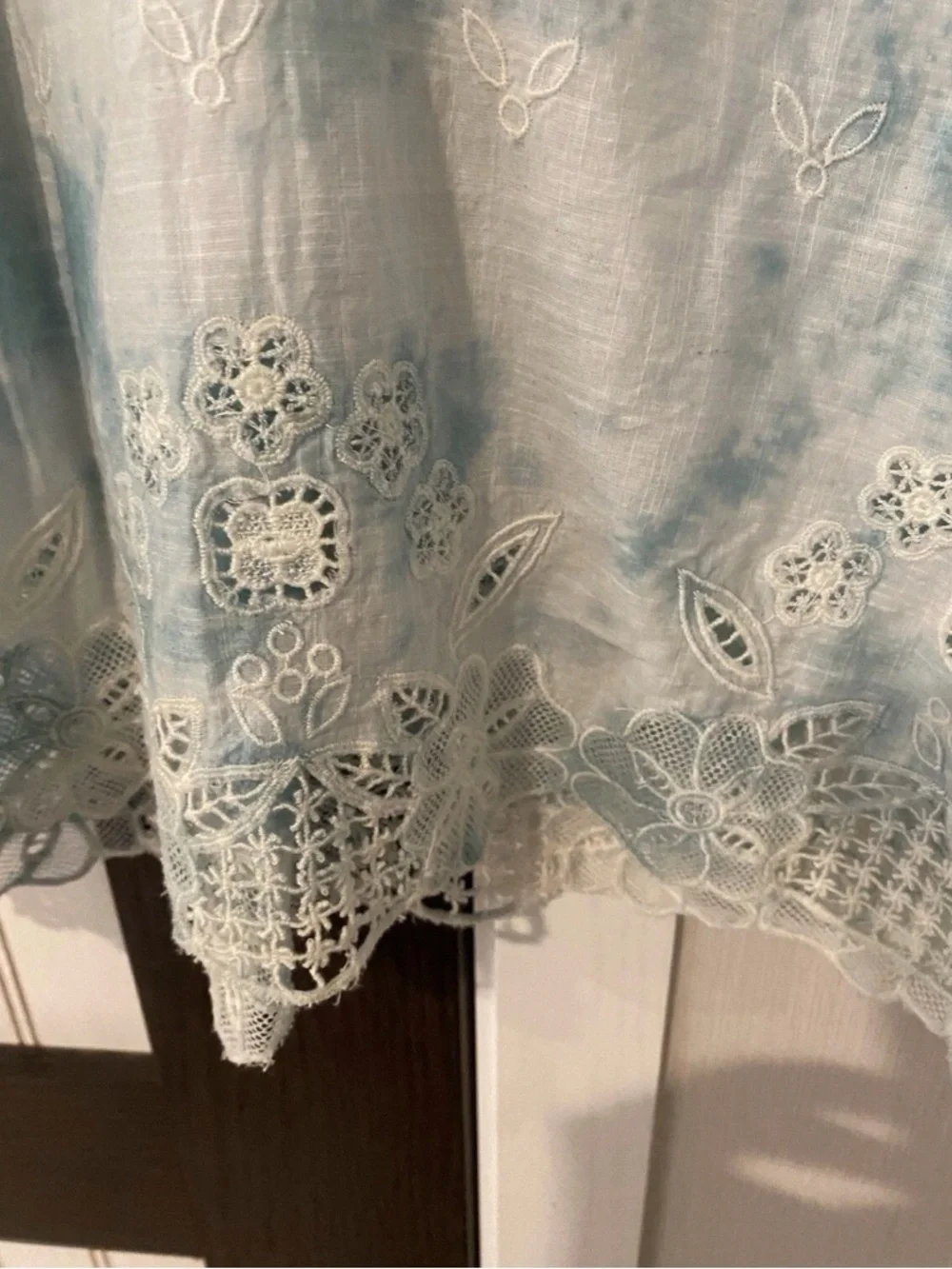 Anthropologie Embroidered Tie Dye Eyelet Boho Puff Sleeve Blouse Top XS